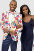 Mens One Button Bright Party Floral Blazer