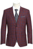 Western Sport Coat - Western Blazer Mens Slim Fit Two Button Wool Sport Coat Blazer in Burgundy & Blue Windowpane Plaid