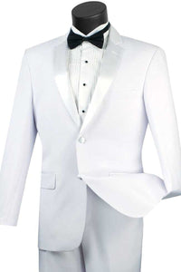 Mens 2 Button Slim Fit Notch Tuxedo in White
