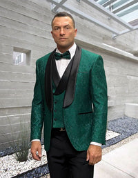 Statement Men's 3 Piece Modern Fit Tuxedo - Textured Jacket and Vest