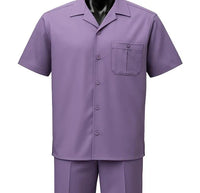Dreams Mens Lavender Textured Pattern Short Sleeved Resort Set Fino 277-19