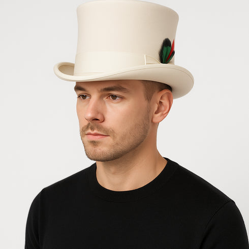 Victorian Steampunk Top Hat - 1800 19th Century - Dressy Loden Felt Top White Hat