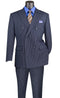 Rockefeller Collection - Double Breasted Stripe Suit Navy Regular Fit 2 Piece With Flexible Elastic Waistband