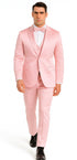 Tazzio Men's Dusty Rose Satin Double Breasted 3 Piece Skinny Fit Suit with Peak Lapel Vest and Matching Bowtie
