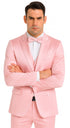 Tazzio Men's Dusty Rose Satin Double Breasted 3 Piece Skinny Fit Suit with Peak Lapel Vest and Matching Bowtie