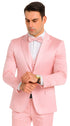 Tazzio Men's Dusty Rose Satin Double Breasted 3 Piece Skinny Fit Suit with Peak Lapel Vest and Matching Bowtie