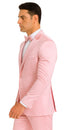 Tazzio Men's Dusty Rose Satin Double Breasted 3 Piece Skinny Fit Suit with Peak Lapel Vest and Matching Bowtie