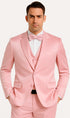 Tazzio Men's Dusty Rose Satin Double Breasted 3 Piece Skinny Fit Suit with Peak Lapel Vest and Matching Bowtie