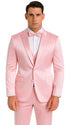 Tazzio Men's Dusty Rose Satin Double Breasted 3 Piece Skinny Fit Suit with Peak Lapel Vest and Matching Bowtie