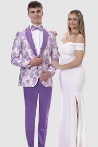 EJ Samuel Lavender Paisley Prom Tuxedo, Slim Fit with Studded Lapel - USA Men's Outlet