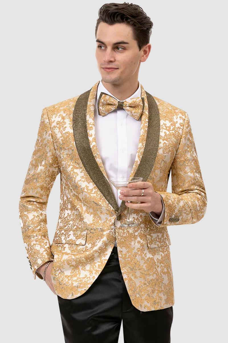Black & Gold Paisley Vested Tuxedo by EJ Samuel