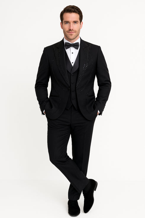 Black Italian Wool 3-Piece Modern Fit Tuxedo