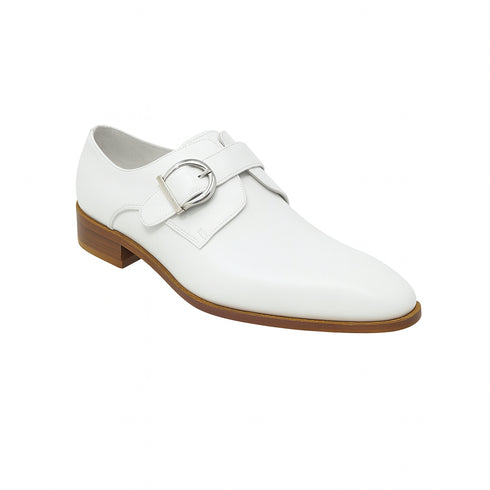 Mens Carrucci Classic Leather Fade Single D-Buckle Monk Strap Dress Shoe in Chestnut