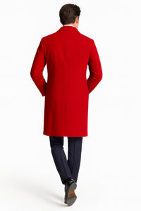 Mens Red Pea Coat-Three Quarter Wool Car Coat