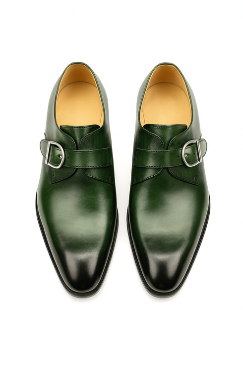 Mens Carrucci Classic Leather Fade Single D-Buckle Monk Strap Dress Shoe in Chestnut