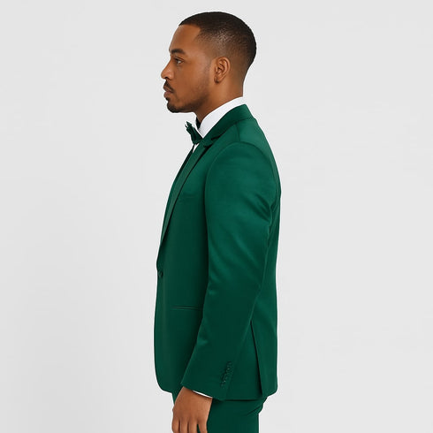 Emerald Green Satin Tuxedo Set – Formal 4-Piece Outfit for Prom or Wedding