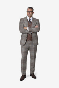 Statement Men’s 3-Piece Plaid Wool Suit – 100% Wool Modern Fit with Peak Lapel