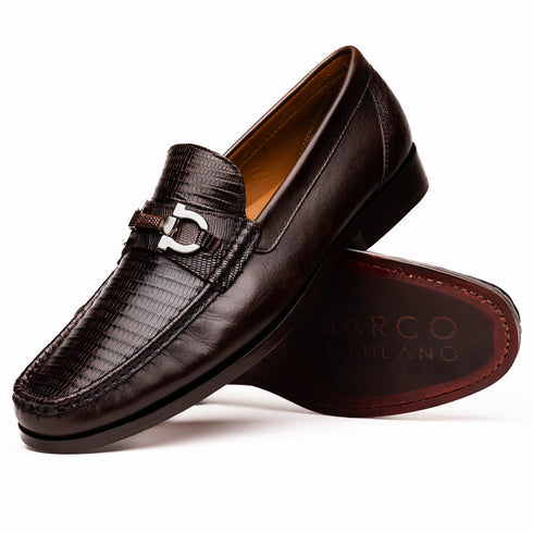 Marco Di Milano Enzo Brown Lizard Bit Loafers