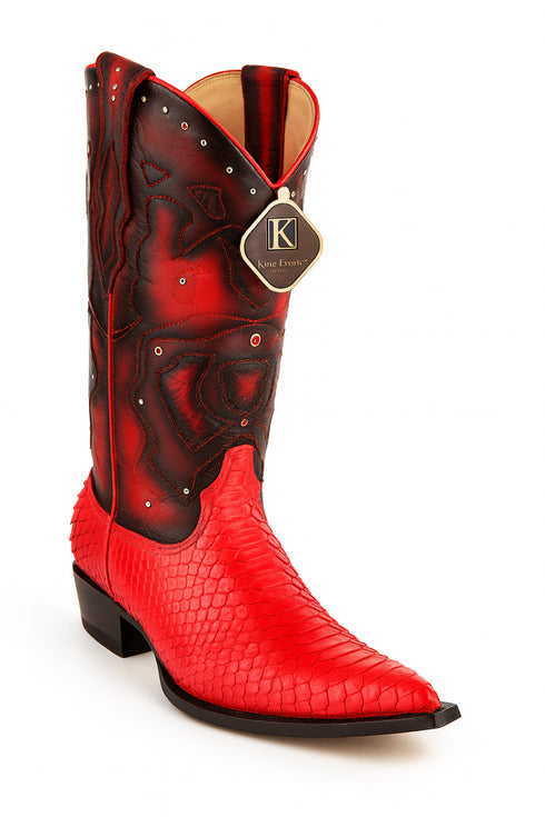 Men's King Exotic Boots Genuine Python 3x Toe Red (495vf5712)
