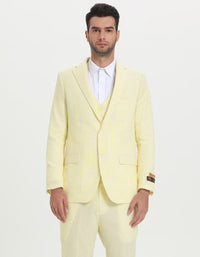 Mens Jacket + Pants Summer Seersucker Suit in Yellow Pinstripe