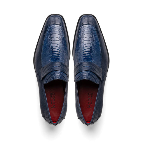 Marco Di Milano Fangio Denim Blue Ostrich Penny Loafer