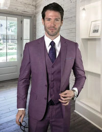 Statement Men's 3 Piece 100% Wool Fashion Suit - Subtle Texture