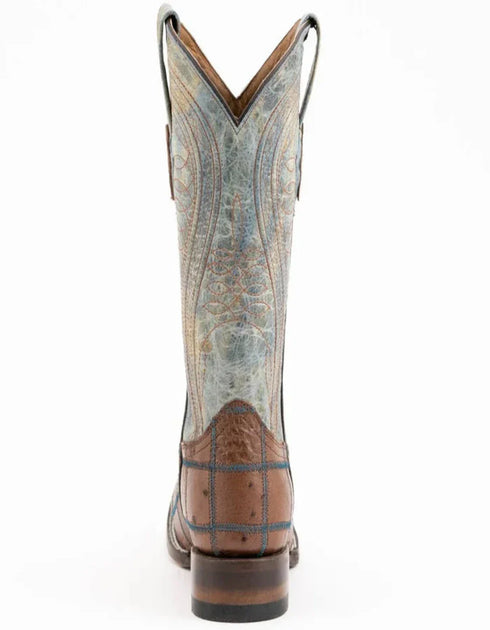 Ferrini Men's Pinto Patch Ostrich Square Toe Boots Handcrafted - Kango Brown 1169307