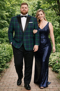 Big and Tall Holiday Jackets - Christmas Tartan Plaid Sport Jacket For Big Man in Color Green and Blue Tartan Scottish Pattern