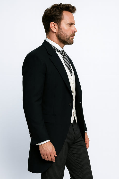 Cutaway Tuxedo - Black Peak Lapel Long Suit Perfect For Wedding or Musicians