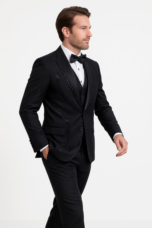 Black Italian Wool 3-Piece Modern Fit Tuxedo