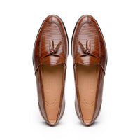Zelli Franco Cognac Lizard Tassel Loafer with Classic Apron Toe