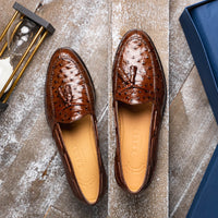 Zelli Franco Classic Ostrich Quill Tassel Loafers in Brown
