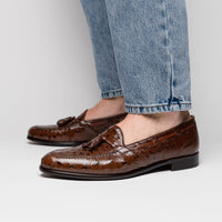 Zelli Franco Classic Ostrich Quill Tassel Loafers in Brown