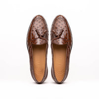 Zelli Franco Classic Ostrich Quill Tassel Loafers in Brown