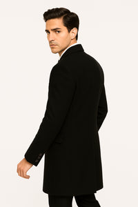 Full Length Mens Double Breasted Wool Overcoat - Black Topcoat