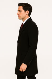 Full Length Mens Double Breasted Wool Overcoat - Black Topcoat