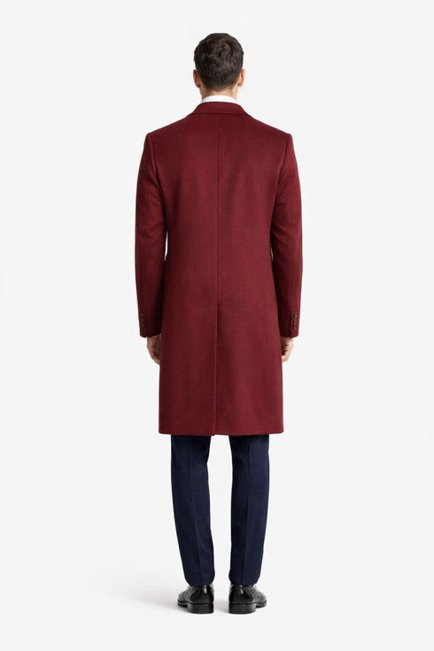 Mens Full Length Wool and Cashmere Overcoat - Winter Topcoats - Red Coat