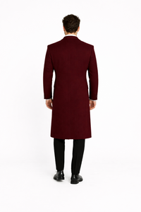 Fully Lined Dark Burgundy Wool Long Overcoat