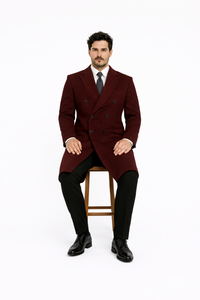 Fully Lined Dark Burgundy Wool Long Overcoat
