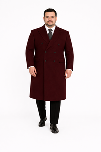 Fully Lined Dark Burgundy Wool Long Overcoat