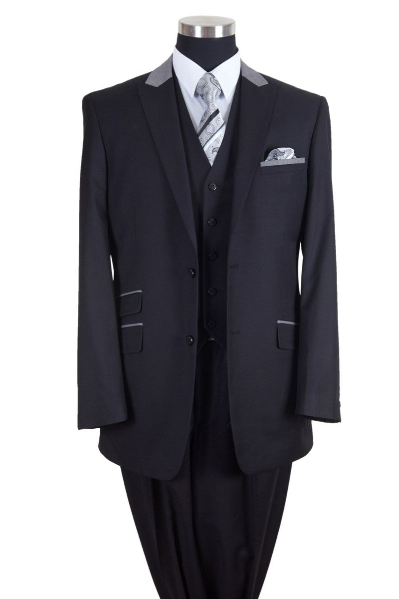 Men's Grey 1 Button Peak Lapel Vested suit Peak Lapel 3 Piece Suits Slim Fit Tapper Cut