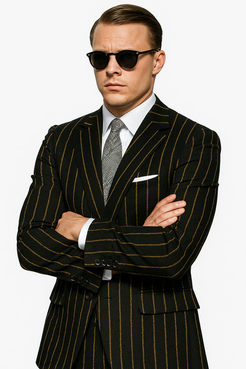 Mens 2 button Gangster Pinstripe Suit