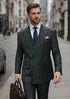 Statement Men's 2 Piece 100% Wool Modern Fit Pinstripe Suit - Double Breasted Jacket