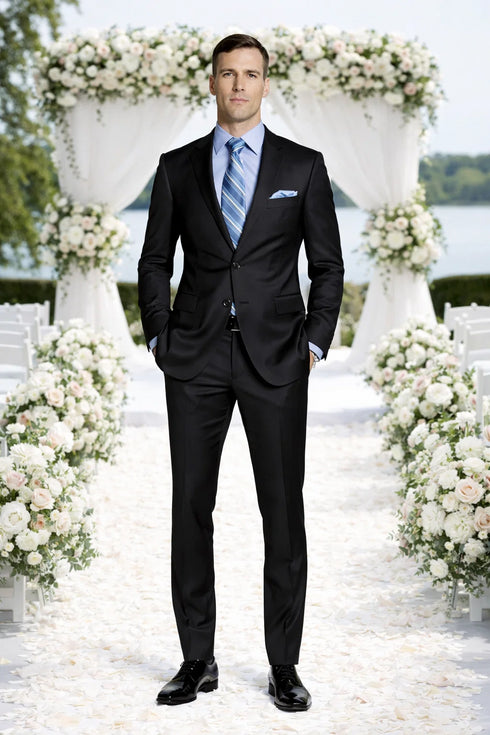 Giorgio Fiorelli Black and French Blue Two-Button Suit
