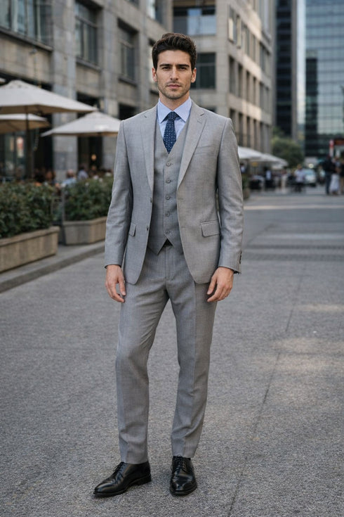 Giorgio Fiorelli Grey Two-Button Suit + Vest