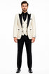 Giovanni Testi Suits With Double Breasted Vest - 3 Pieces Ivory and Black Peak Lapel Suit