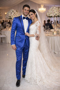 Giovanni Testi Navy Checkered Slim Fit Suit Tuxedo
