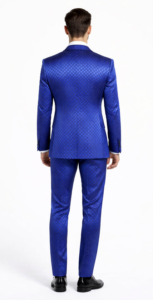 Giovanni Testi Navy Checkered Slim Fit Suit Tuxedo