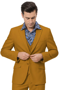 Gold Peak Lapel Suit for Men – Double Breasted Vest, Formal 3-Piece