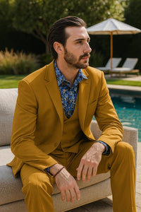 Gold Peak Lapel Suit for Men – Double Breasted Vest, Formal 3-Piece